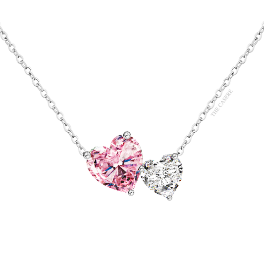 Luxury Pink Heart Silver Pendant Necklace | Silver Jewelry | Party & Wedding Engagement Necklace For Women
